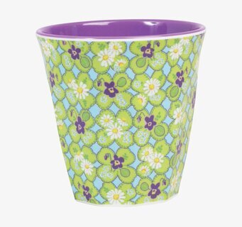 Mugg Clover från Rice med blommönster och lila insida
