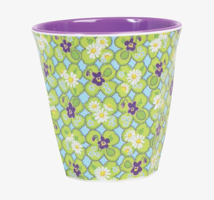 Mugg Clover från Rice med blommönster och lila insida