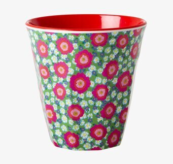 Mugg Pion från Rice med blommigt mönster och röd insida
