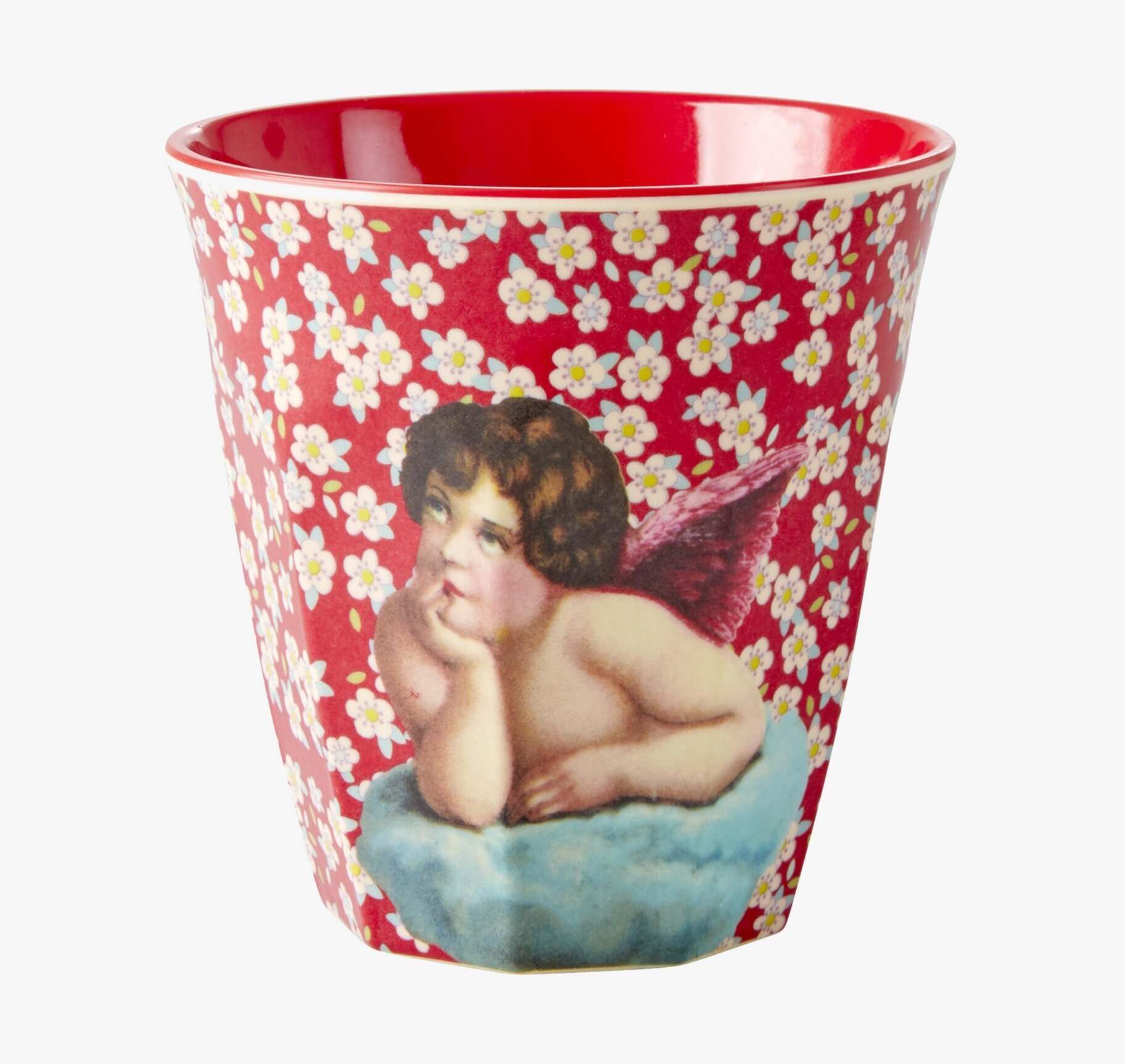 Mugg Angels Red från Rice med ängel- och blomdekorationer