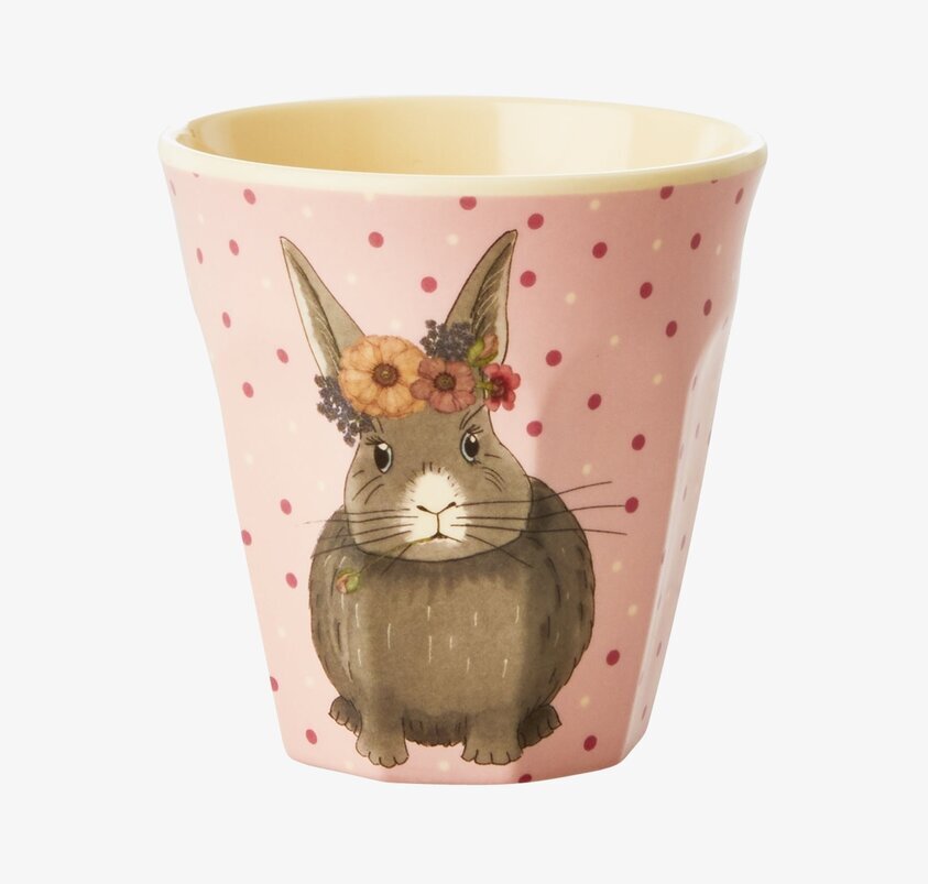 Liten Mugg Farm Animals Print Pink från Rice med kaninmotiv