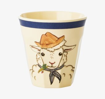 Liten Mugg Sheep Print från Rice med fårmotiv och blå kant