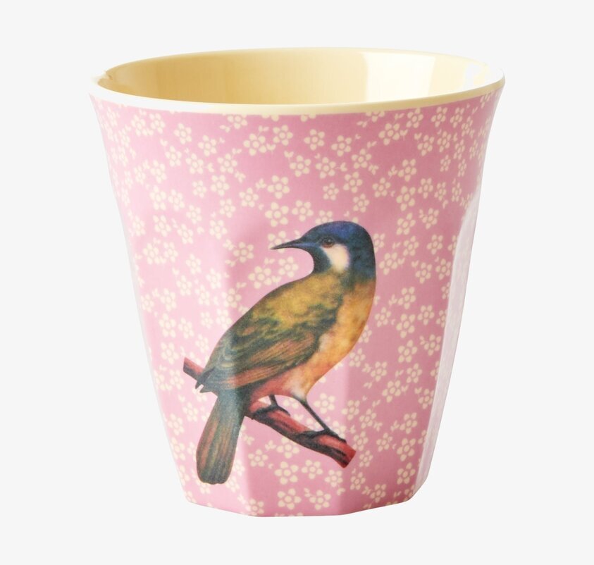 Mugg Vintage Bird Print Pink från Rice med fågel och blommor