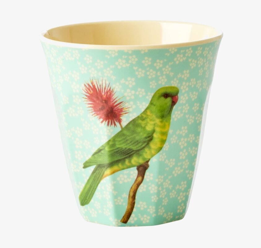 Mugg Vintage Bird Print Green från Rice mot vit bakgrund