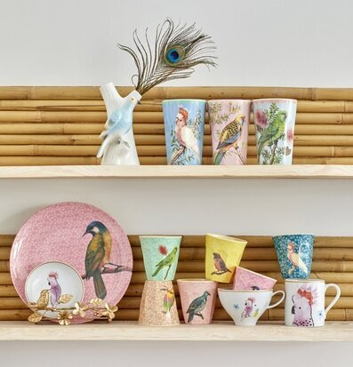 Mugg Vintage Bird Print Green från Rice med fågelmotiv