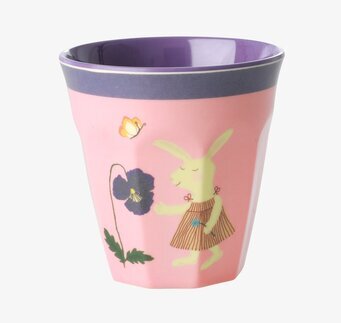 Rice Liten Mugg Pink Bunny Print med kanin och fjärilsmotiv