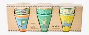 Rice Små Muggar Green Bunny Print, sex melaminmuggar för barn