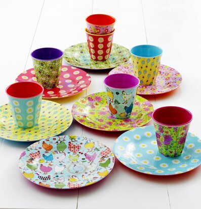 Mugg Blå Med Hönor från Rice med färgglatt hönsmönster