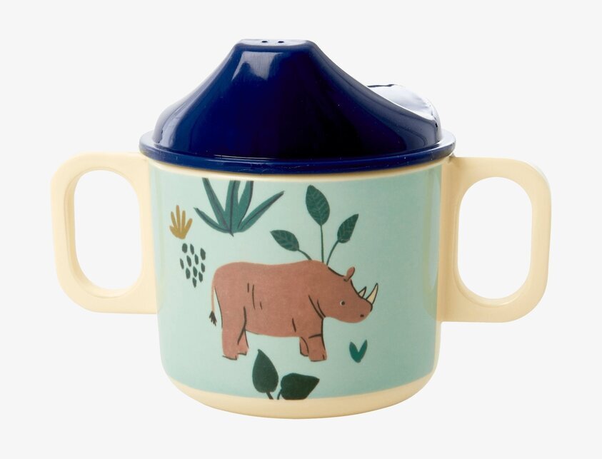 Babymugg Blue Jungle Animals Print från Rice med två handtag