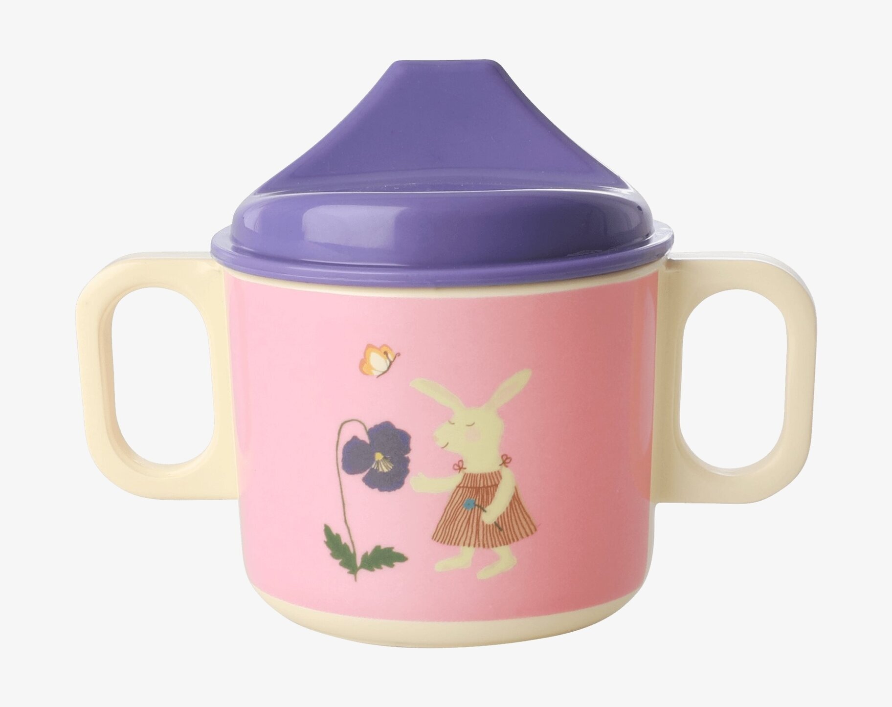 Babymugg Pink Bunny Print från Rice med dubbla handtag
