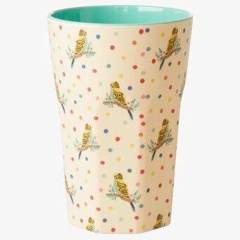 Mugg Latte Budgie Print från Rice med färgglada undulater