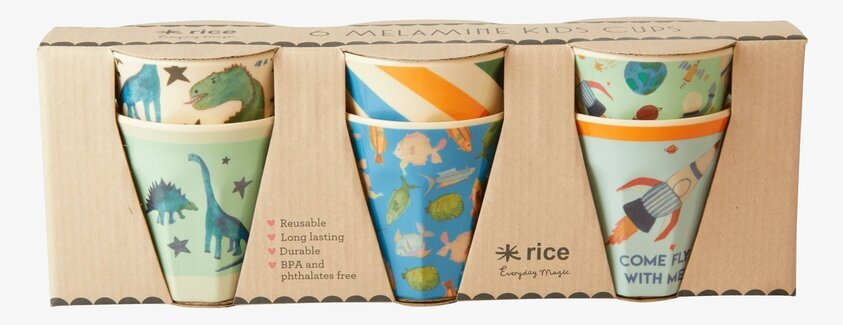 Små Muggar Dino Prints från Rice i återvinningsbar kartong