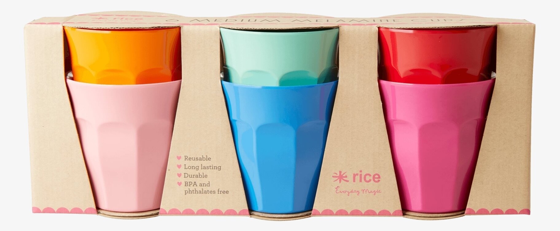 Rice Muggar Medium - Choose Happy set med sex färgglada muggar