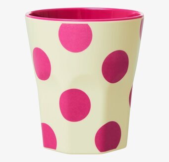 Mugg Jumbo Creme Fuchsia Dots Print från Rice i närbild