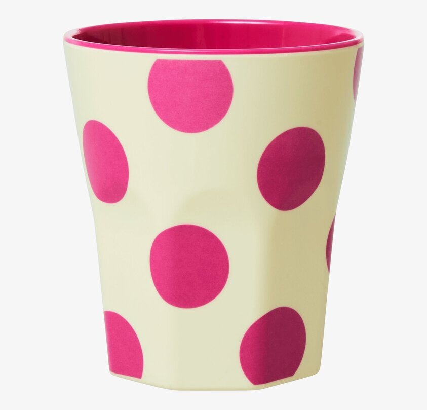 Mugg Jumbo Creme Fuchsia Dots Print från Rice i närbild