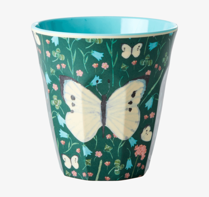 Mugg Sweet Butterfly Print Green från Rice med fjärilar