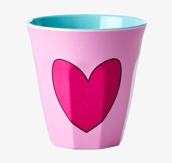Mugg Heart Print från Rice med rosa hjärta och turkos insida