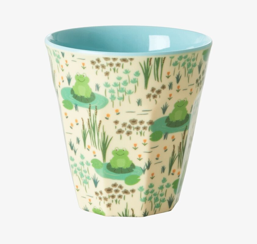 Liten Mugg Frog Print från Rice med grodmotiv och blå insida