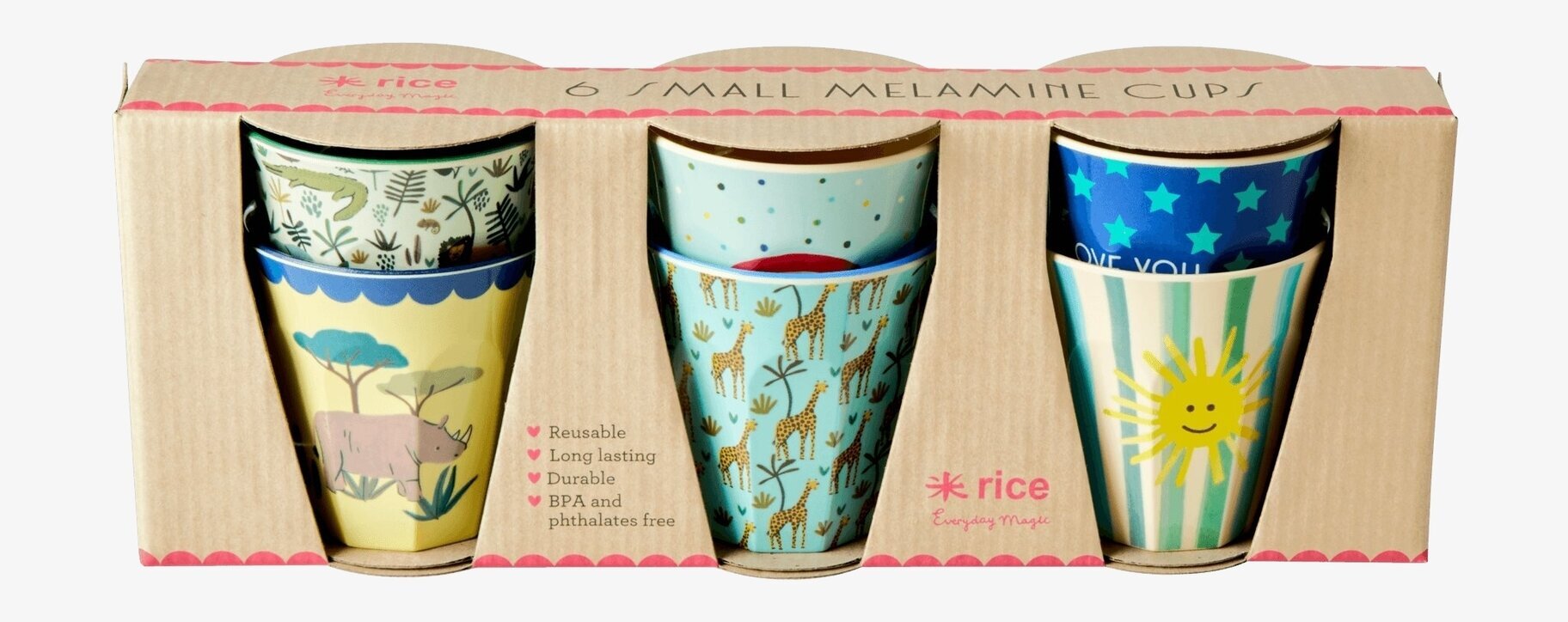 Små Muggar 6-Pack, Funky Blue Prints från Rice i kartong