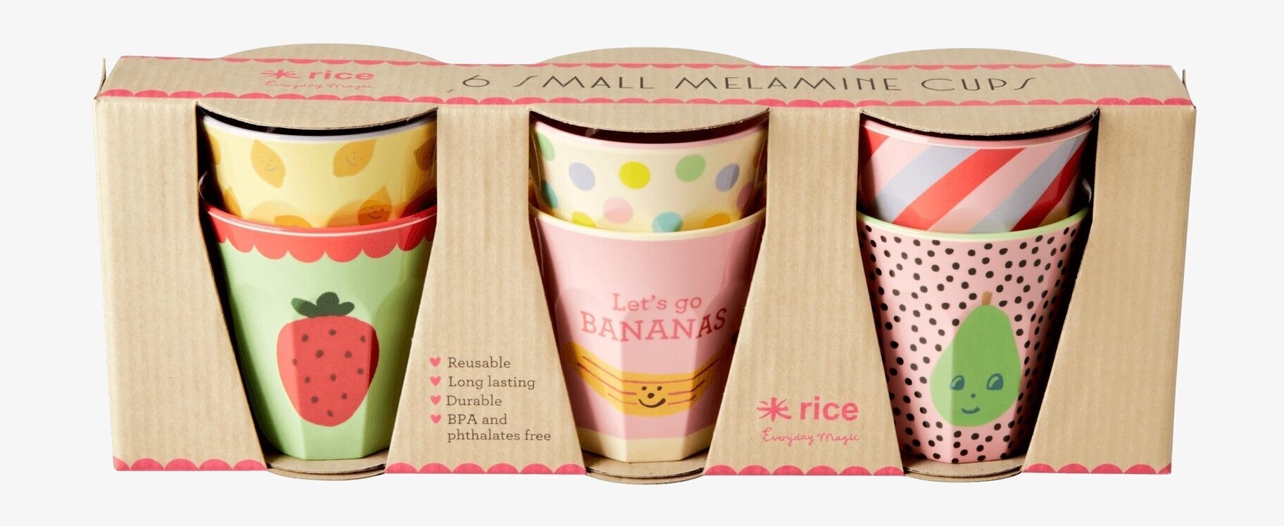 Små Muggar 6-Pack, Happy Fruits Prints från Rice i kartong