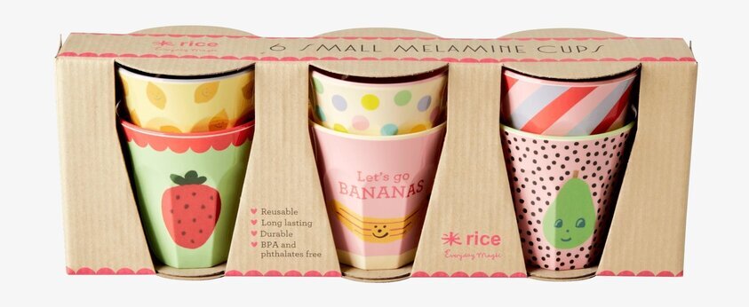 Små Muggar 6-Pack, Happy Fruits Prints från Rice i kartong