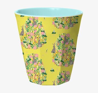 Mugg Soft Yellow Bunny Print från Rice med kaniner och blommor