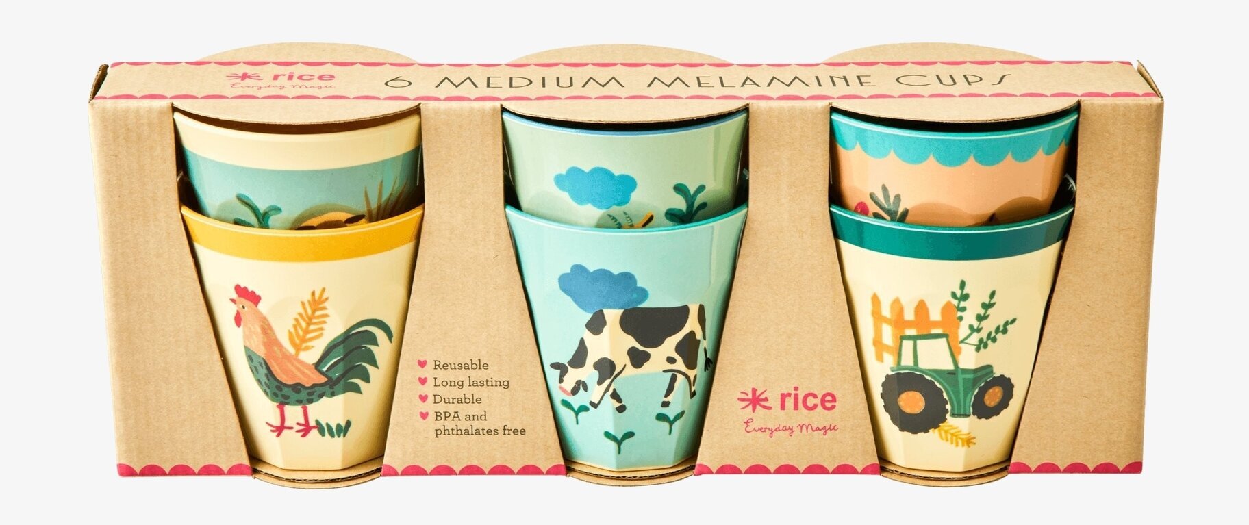 Små Muggar 6-Pack, Blue Farm Prints från Rice i kartong