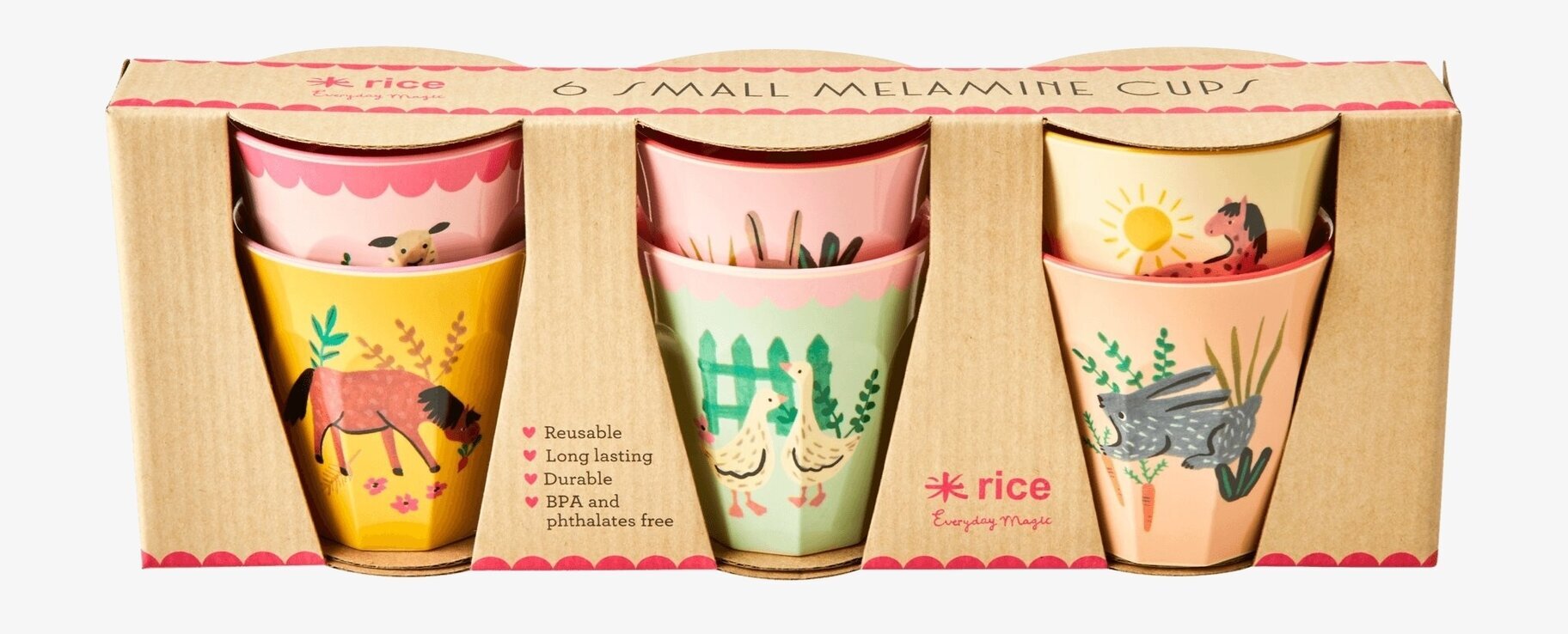 Små Muggar 6-Pack, Pink Farm Prints från Rice i kartong