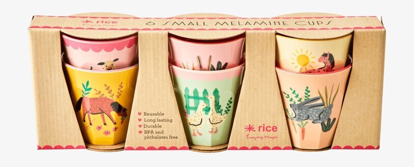 Små Muggar 6-Pack, Pink Farm Prints från Rice i kartong