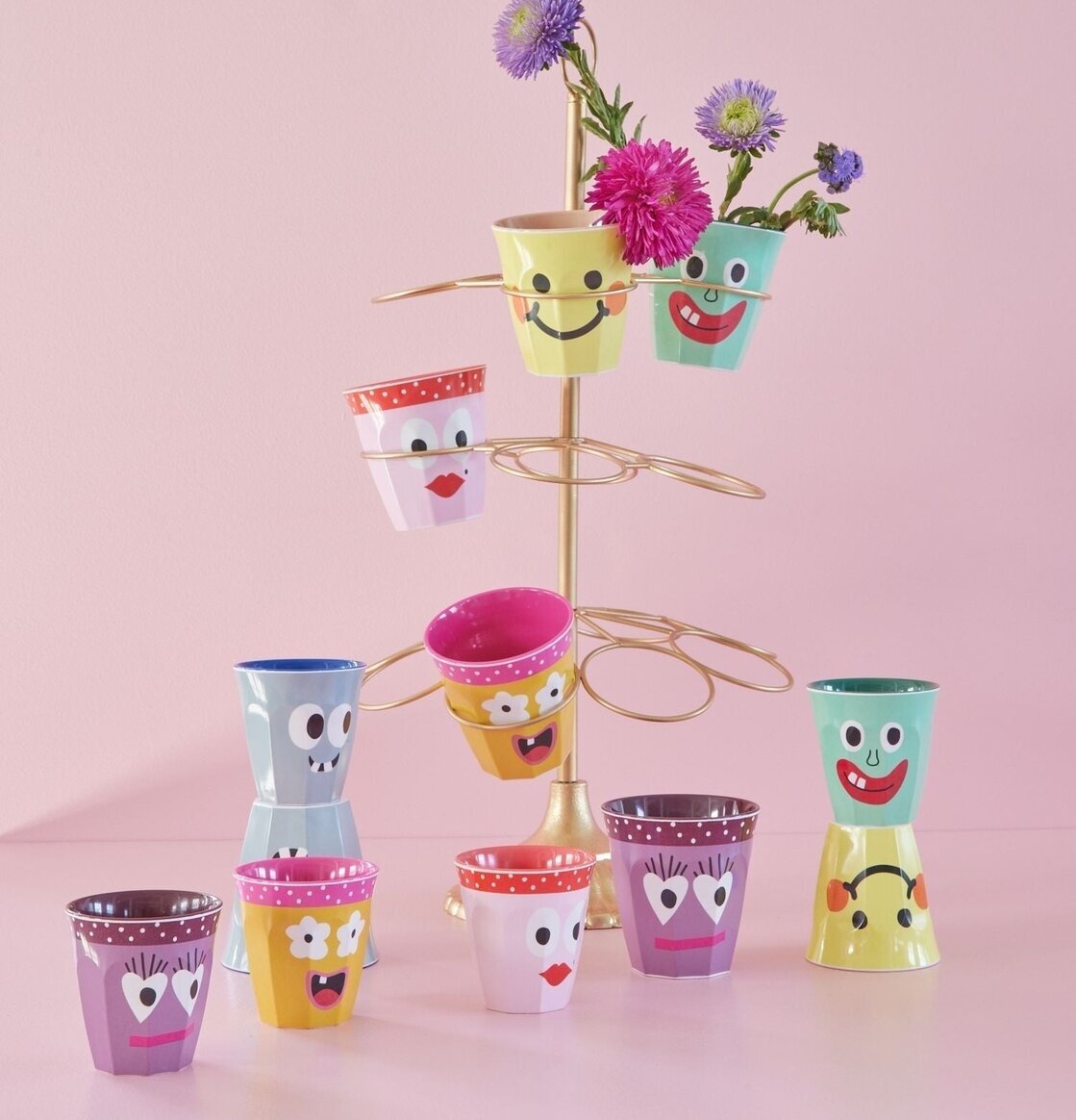 Rice Muggar Medium 6-Pack Face Print med färgglada ansikten