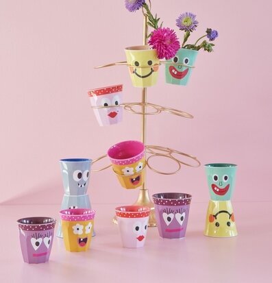 Muggar Medium 6-Pack Face Print Små Rice Melaminmuggar Lattemuggar i melamin Melaminkoppar