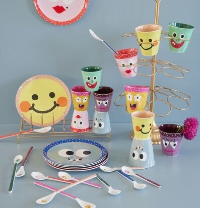 Muggar Medium 6-Pack Face Print Små Rice Melaminmuggar Lattemuggar i melamin Melaminkoppar