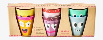 Små Muggar 6-Pack Face Print Rice Melaminmuggar Lattemuggar i melamin Melaminkoppar