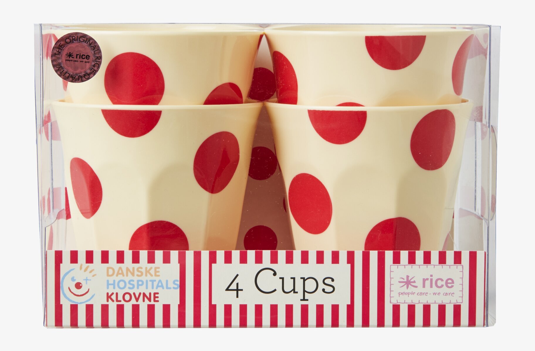 Medium muggar Cream With Red Dots från Rice, 4-pack