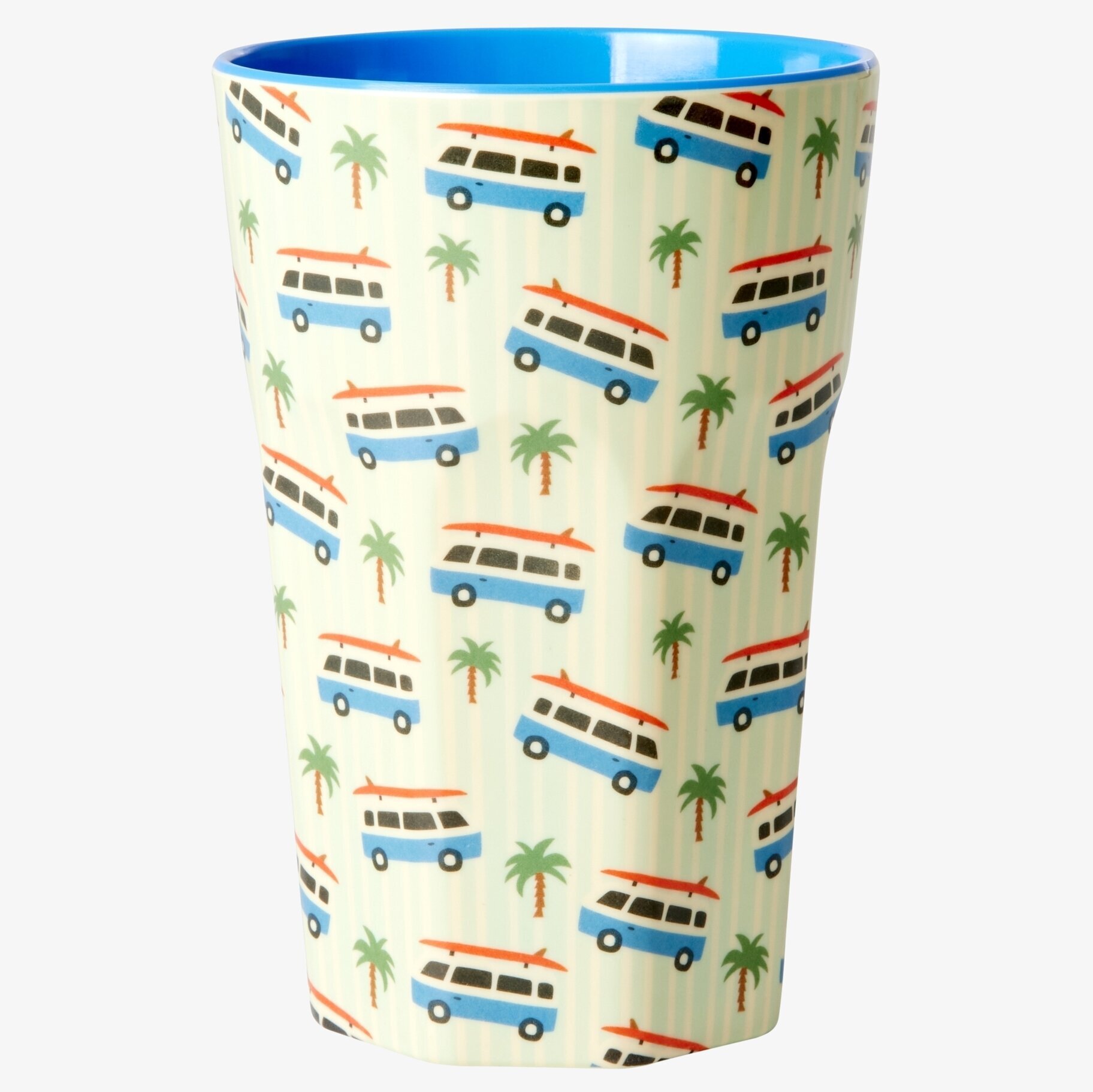 Mugg Latte Cars Print från Rice med färgglada bilar och palmer