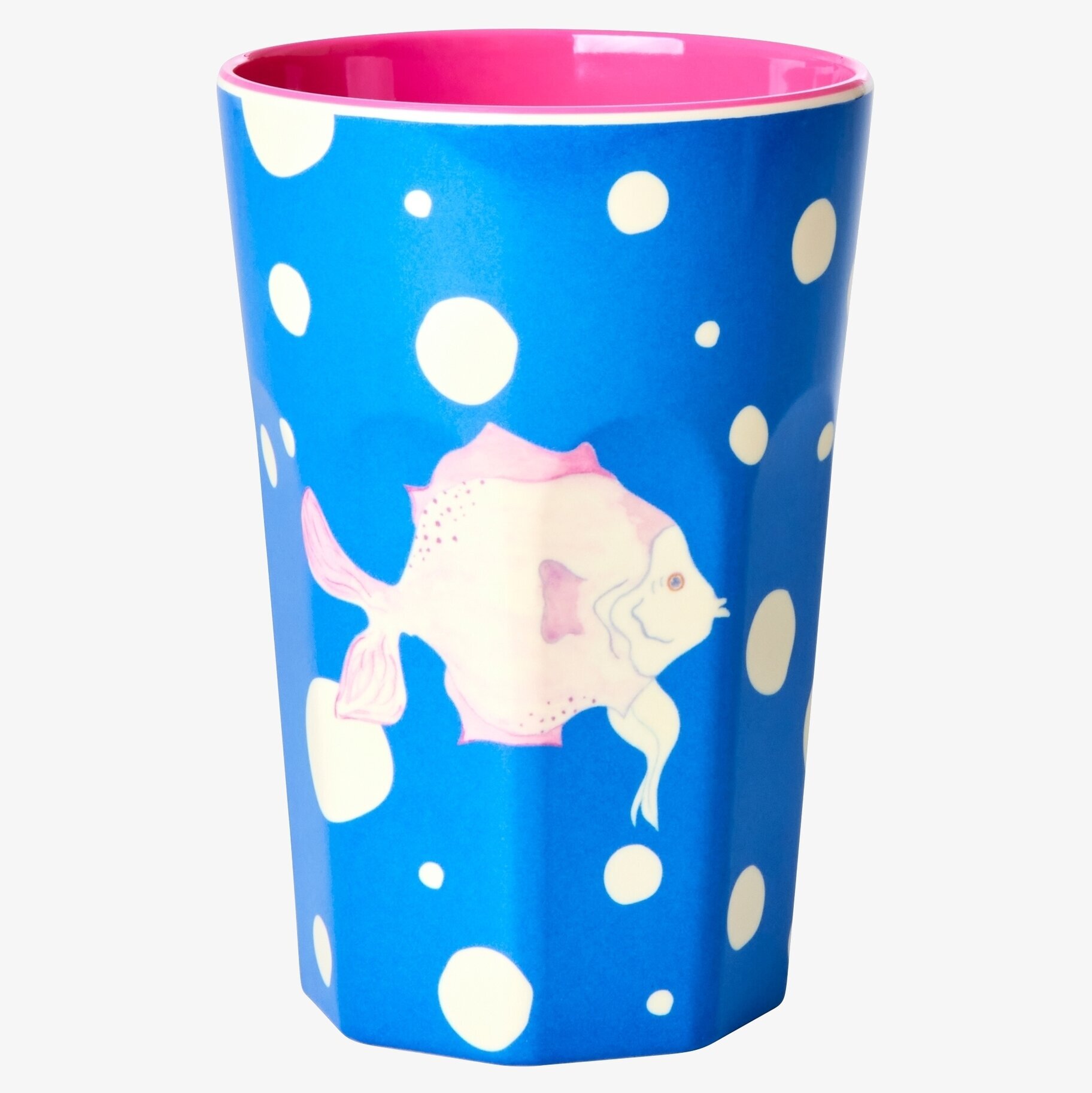 Mugg Latte Fish Blue Print från Rice i blått med fiskmotiv