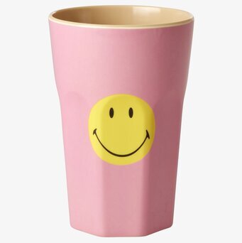 Mugg Latte Pink Smiley Print från Rice med gul smiley