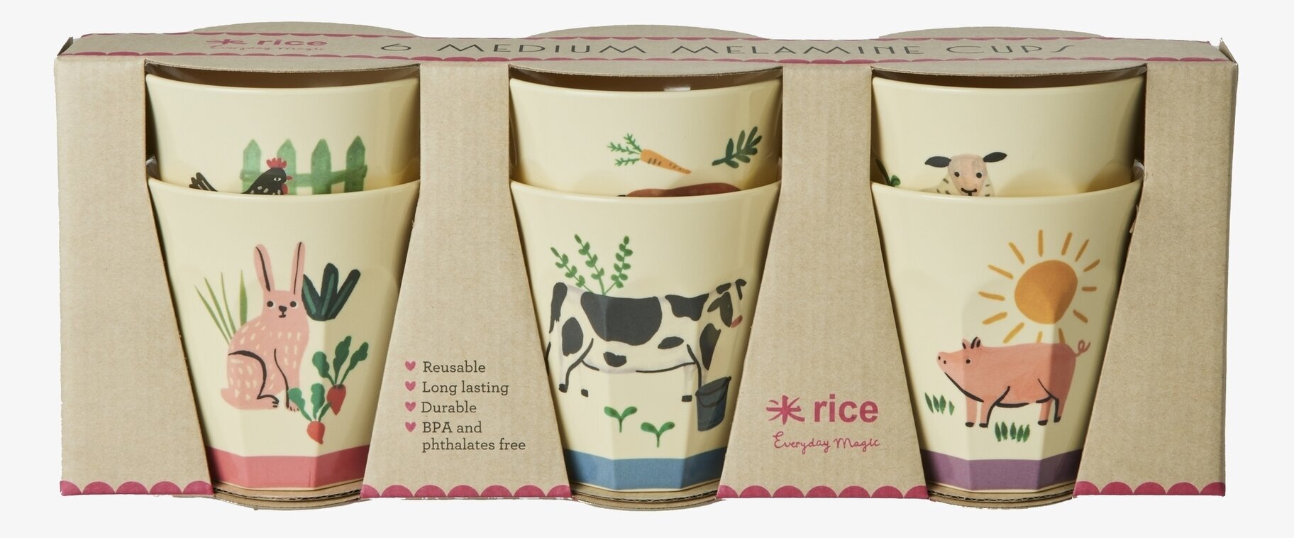 Muggar Medium 6-Pack - Farm Prints från Rice med lantliga motiv