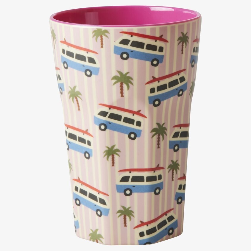 Mugg Latte Pink Cars Print från Rice med retro bilmotiv