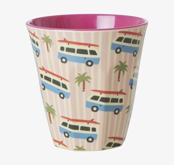 Melaminmugg Pink Cars Print från Rice med retro biltryck