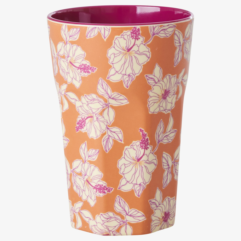 Mugg Latte Faded Hibiscus Print från Rice med tropiskt mönster
