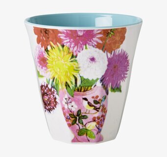 Mugg Vas Med Dahlior från Rice, detaljrik och färgrik mugg