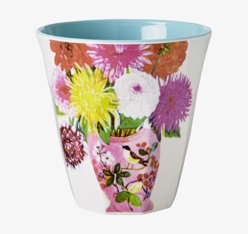 Mugg Vas Med Dahlior från Rice, detaljrik och färgrik mugg