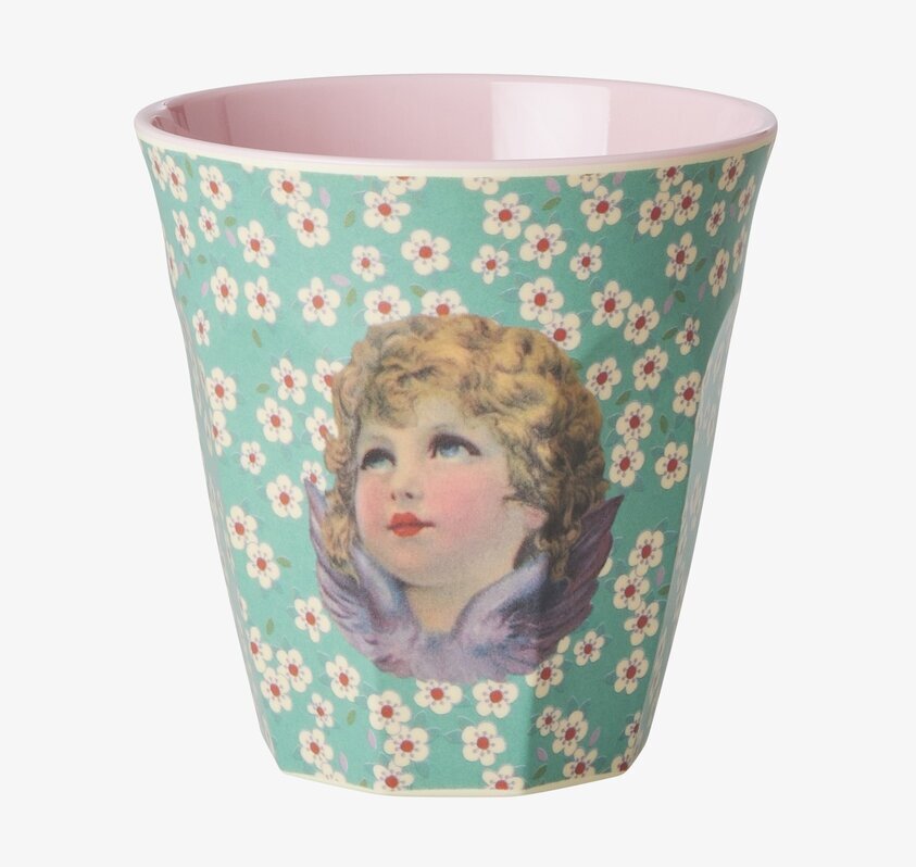 Melaminmugg Grön Angel Print från Rice med ängel och blommor