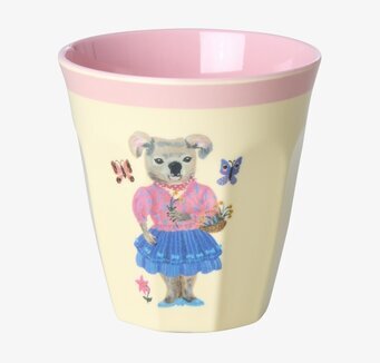 Bild av färgglad mugg med koala och blommor