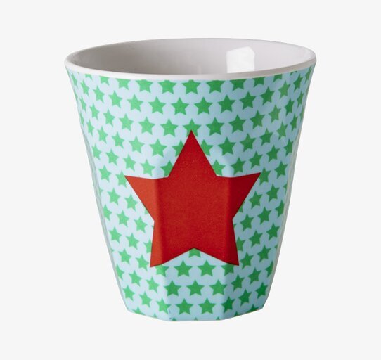 Barnmugg Star14 från Rice med gröna och röda stjärnor