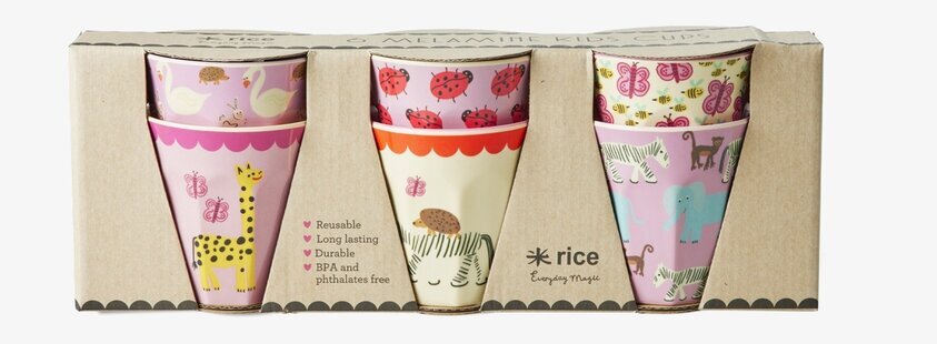 Små Muggar 6-pack Wildlife Print Pink Rice Melaminmuggar Lattemuggar i melamin Melaminkoppar
