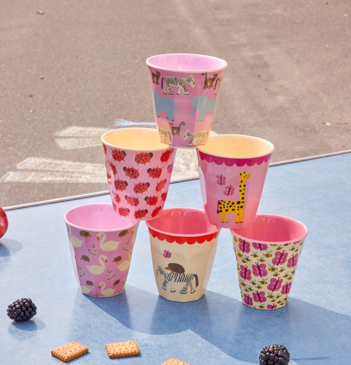 Små Muggar 6-pack Wildlife Print Pink Rice Melaminmuggar Lattemuggar i melamin Melaminkoppar