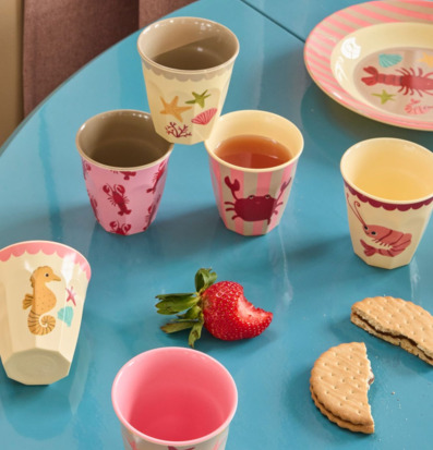 Små Muggar 6-pack Coral Ocean Prints Rice Melaminmuggar Lattemuggar i melamin Melaminkoppar