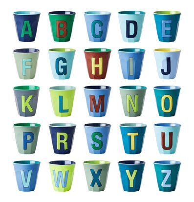 Mugg Alphabet Blue (fåtal bokstäver kvar) Rice Melaminmuggar Lattemuggar i melamin Melaminkoppar